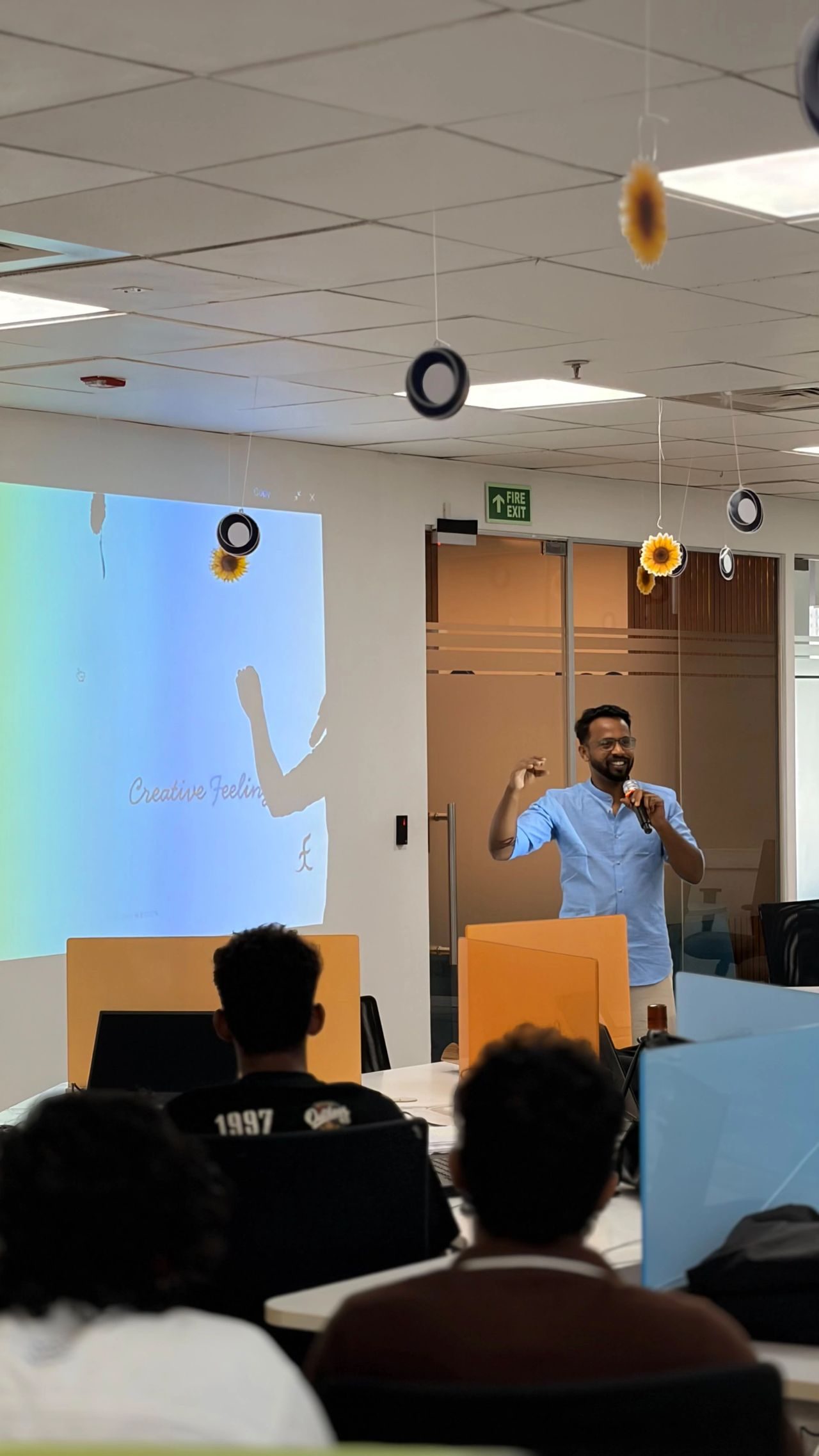 Alen Tom presenting during a Creative Feelings workshop